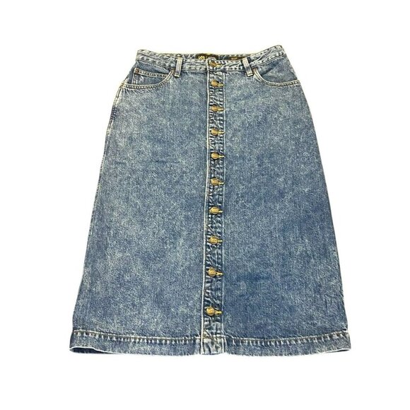 Lee Vintage Modern High Rise Midi Denim Skirt 32 Western 80s Grunge Blue - Picture 2 of 9